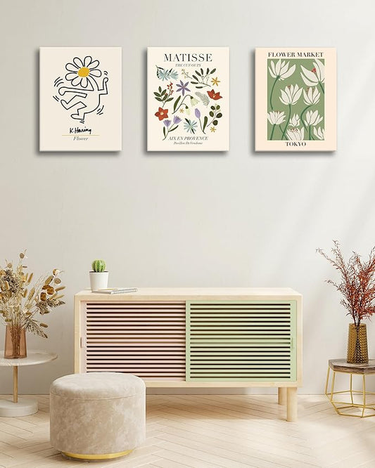 HesenDot Minimalist Framed Matisse Canvas Wall Art,Abstract Matisse Wall Decor,Quality Canvas Prints for 12x16IN,Art Posters Decoration for Bathroom,Living Room,Bedroom Set of 3