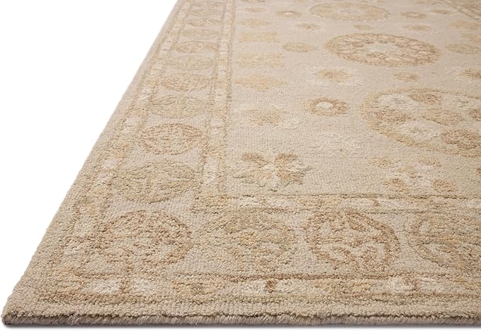 Loloi Chris Loves Julia Dorothea Collection DRT-03 Dove/Natural 11'-6" x 15' Area Rug Wool Neutral Floral Living Room Bedroom Carpet