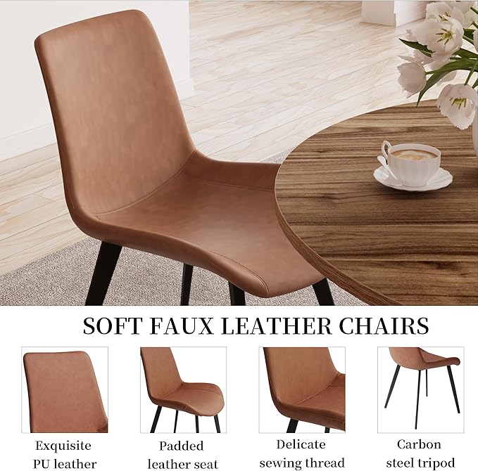 34.6'' Round Dining Table and Chairs for 4 Space Saving for Apartment Kitchen Dining Room (Walnut Table+4 Brown Chairs)
