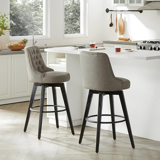Watson & Whitely Bar Stools, 360° Swivel Upholstered Bar Stool with Back, 30" H Bar Height Barstools, Set of 2, Faux Leather in Stone Grey