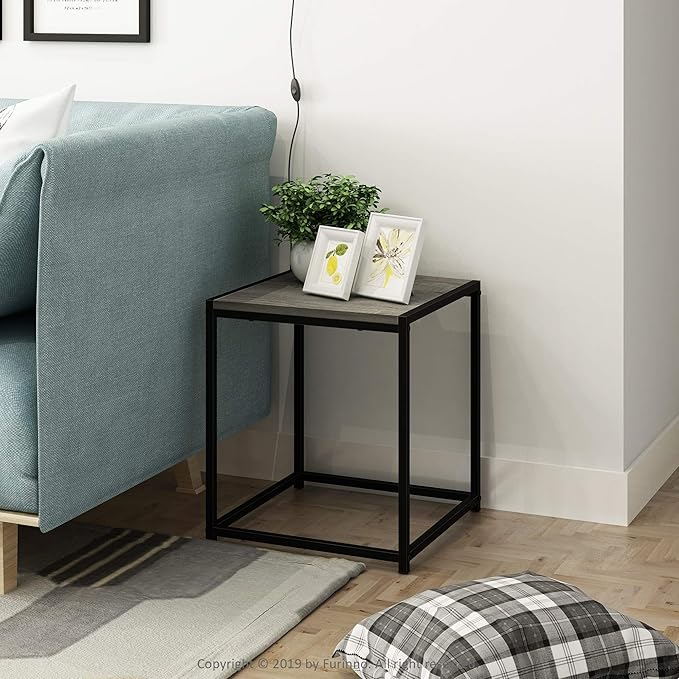 FURINNO Camnus Modern Living End Table, French Oak Grey, 15.75 in x 15.75 in x 17.83 in
