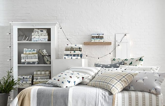 Eddie Bauer - Flannel Sheets Queen Size, Anti-Pilling & Wrinkle Resistant Cotton, Touchably Soft for All-Season Comfort - Bed Sheets with Matching Pillowcases & Fitted Sheet (Ski Slope White)