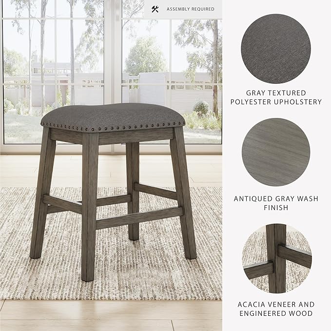 Signature Design by Ashley Caitbrook Rustic 24.4" Counter Height Upholstered Barstool, 2 Count, Gray