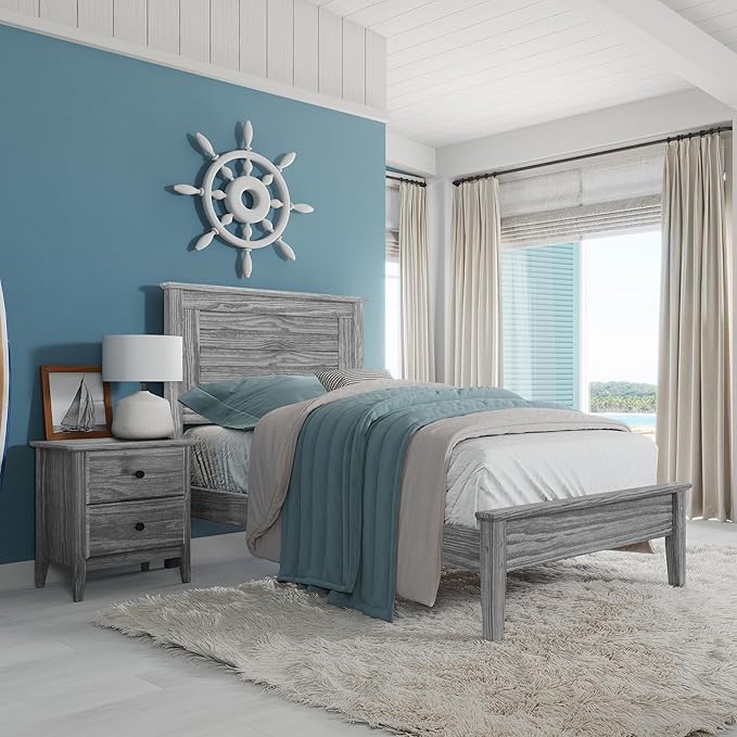 Grain Wood Furniture Greenport Solid Wood Platform Bed, Twin Size, Brushed Grey