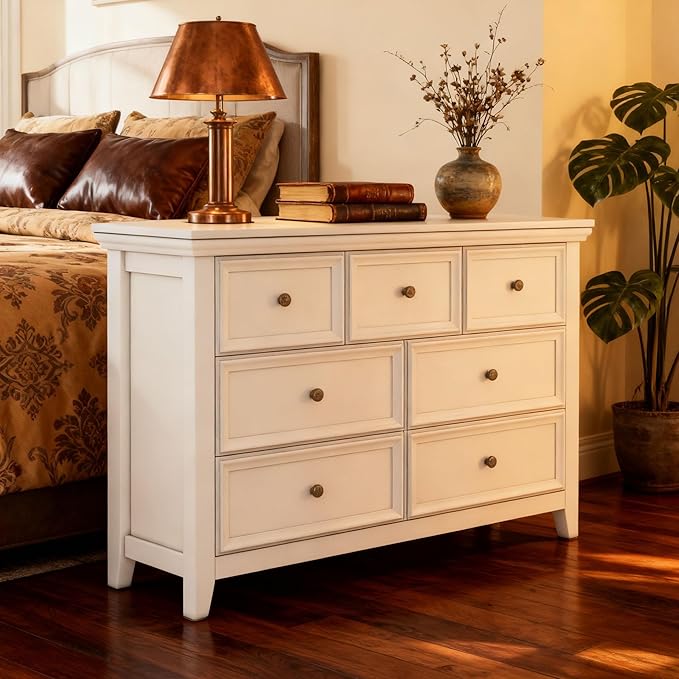 White Dresser for Bedroom, 7 Drawers Dresser, Closet Cabinet with 7 Storage Drawers for Home Office, Study Room