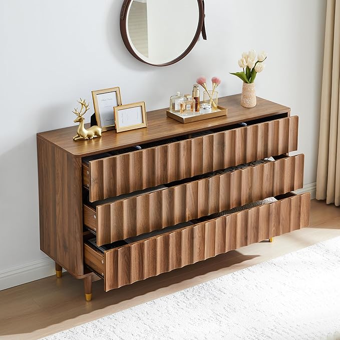 Fluted 6 Drawer Dresser, 53" Wide Modern Storage Chest of Drawers, Wood Drawer Organizer for Bedroom, Living Room, Hallway