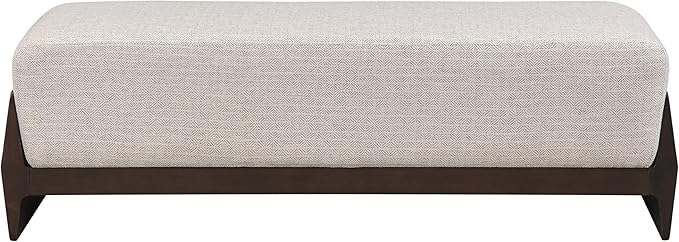 Christopher Knight Home Kingen 55'' Linen Fabric Upholstered End of Bed Ottoman, Wooden Living Room Ottoman Bench with Thick Soft Cushions, Long Entryway Bench, Long Seating for Bedroom, Brown + White