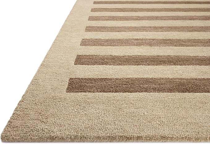 Loloi Leanne Ford Craven Collection CVN-05 Oatmeal/Bark 5'-0" x 7'-6" Area Rug Striped, Patterned, Neutral, Living Room, Bedroom, Dining Room