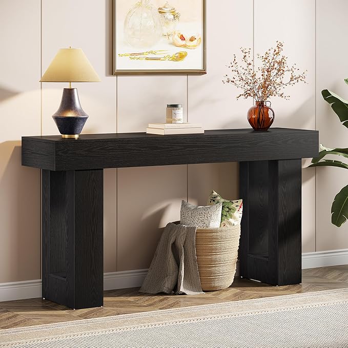 Tribesigns 63-Inch Long Console Table, Wooden Rectangular Sofa Table Behind The Couch, Farmhouse Entryway Table for Entrance, Hallway, Living Room (Black)
