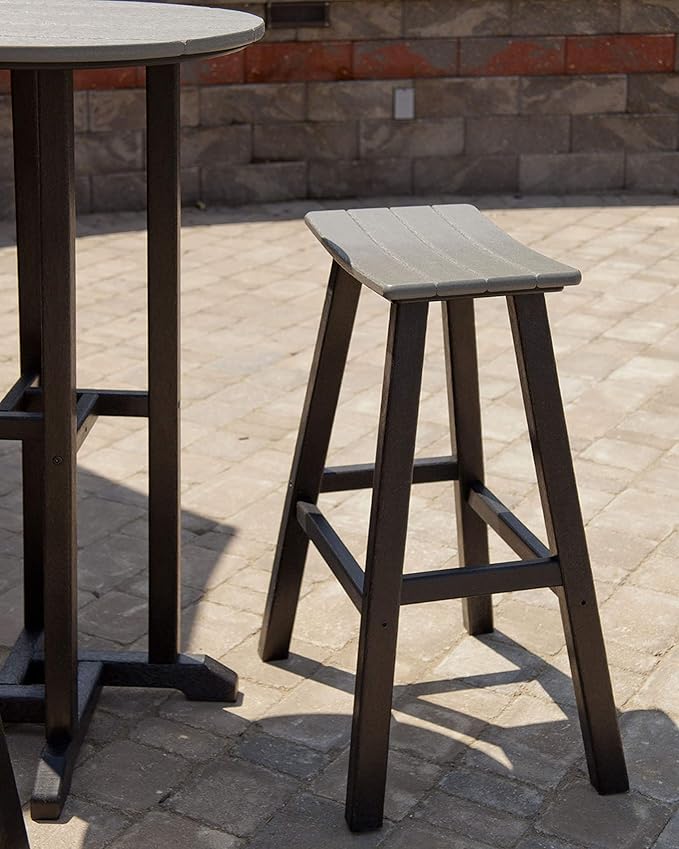POLYWOOD 2012-FBLMA Contempo Bar Height Saddle Seat Barstool, Black Frame, Mahogany