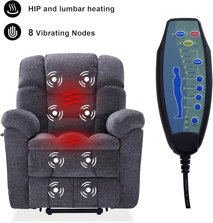 Triple Motor Power Lift Recliner Chair with Massage and Dual Heat for Elderly People, Zero Gravity Lay Flat Recliner Infinite Position, USB Ports(Grey)