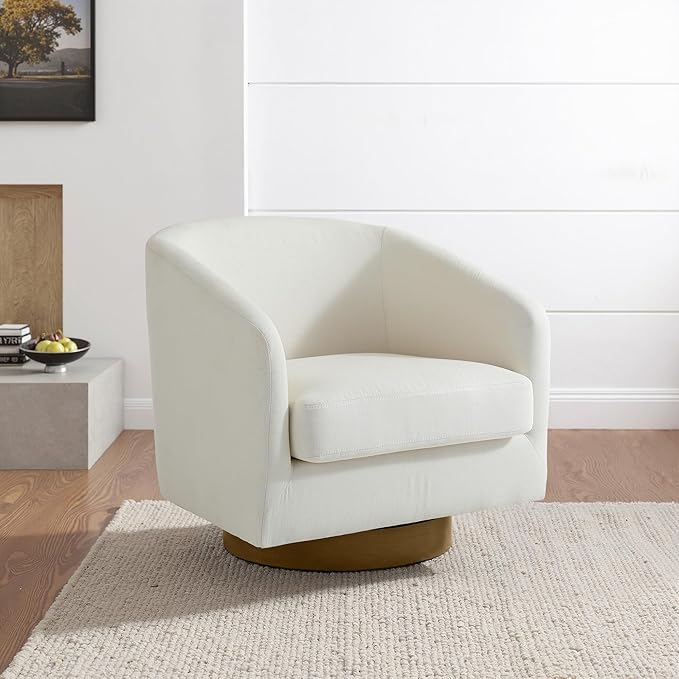 Lumibee Swivel Accent Chair, Chenille Fabric Swivel Barrel Chair for Living Room, Modern Comfy Upholstered Round Armchair Single Sofa Chair for Bedroom, Club-Beige