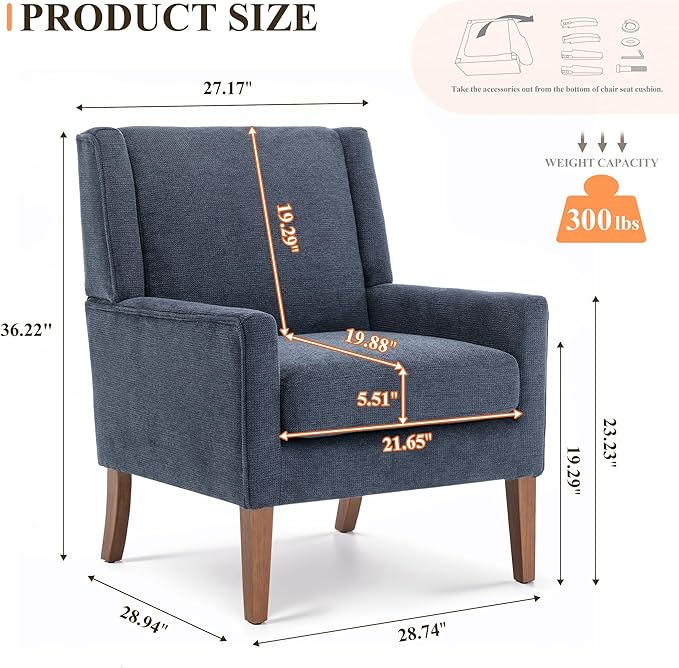 Accent Chairs for Living Room, Mid-Century Wooden Fabric Living Room Chairs, Arm Chair, Side Chairs for Living Room, Bedroom, Reading Nook
