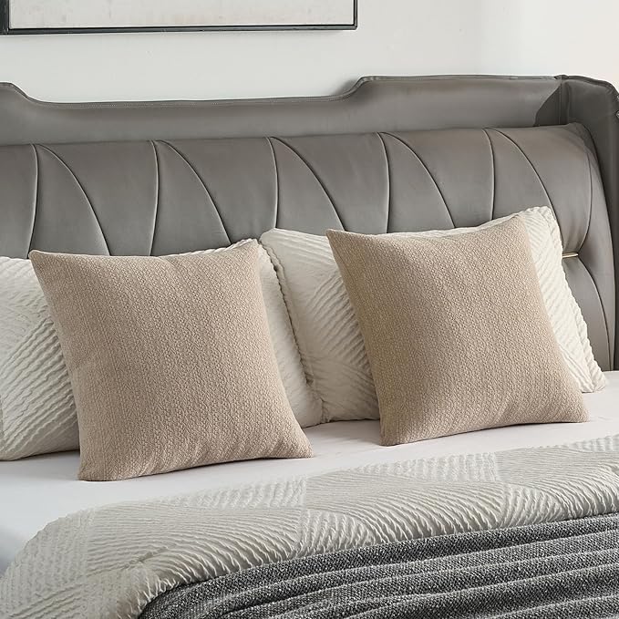 FUTEI Oatmeal Chenille Throw Pillow Covers 24x24 Inch Set of 2,Soft Striped & Diamond Textured European Cushion Cases,Modern Home Decor for Couch Living Room