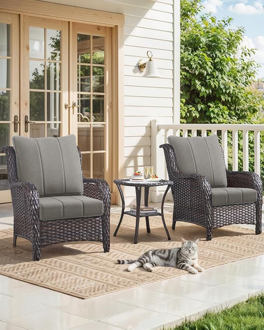 Luxury 24x24x6 Inch Kitty Outdoor Seat Cushions - Set of 2 Water Resistant Patio Chair Comfortable Cushion for Rattan Dining Rocker Glider Chairs Loveseat Couch Sectional Sofa - Grey