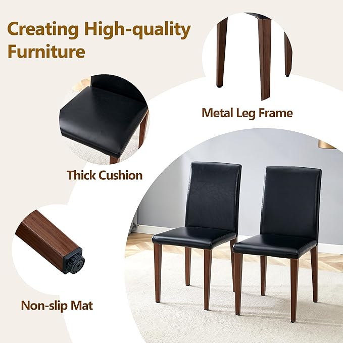 Dining Table Set for 6,Dinner Table Set for 6,71'' Kitchen Table and PU Leather Chairs Set of 6,6 Chair Dining Table Set for Kitchen Dining Room
