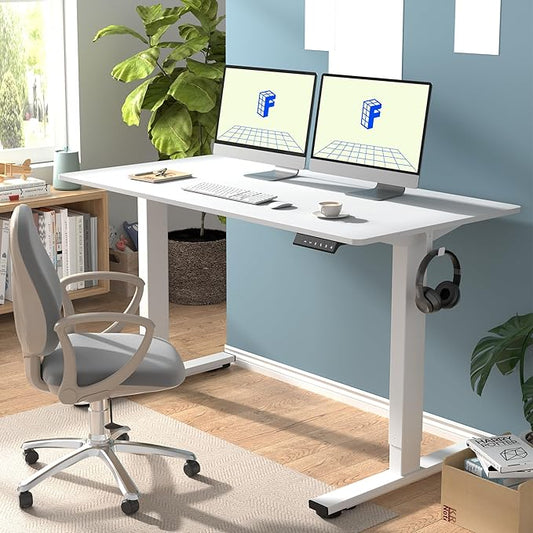 FLEXISPOT EN1 One-Piece Standing Desk 55"x28" White - 1" Thick Desktop, Home Office Use, Height Adjustable with 4 Memory Presets, Supports Multiple Monitors, 2 Packages