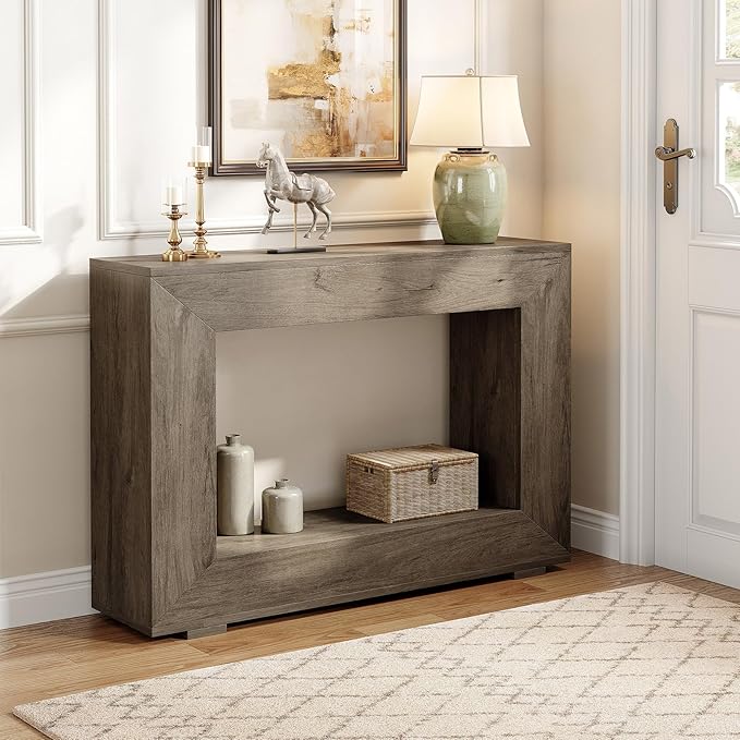 LITTLE TREE 47 Inches Console Table, Sofa Table with Storage, Modern Entryway Table for Hallway, Narrow Long Sofa Entryway Table for Living Room, Grey
