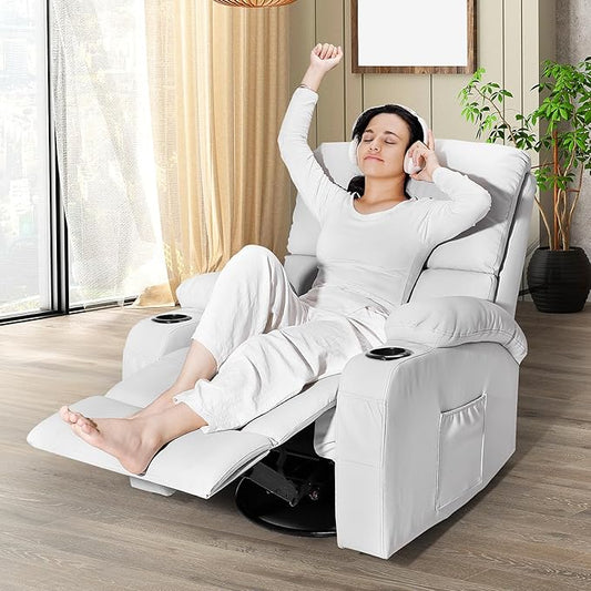 Rocking Recliner Chair, Massage Rocker Recliner Chair with Vibration Massage and Heat, 360° Swivel Recliner Chairs, Living Room, Bedroom, Nursery, RV, Grey