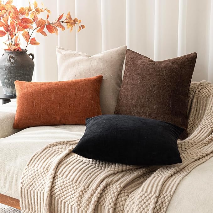 Foindtower Pack of 2 Soft Textured Throw Decorative Pillow Covers Lumbar Accent Solid Cushion Cover Cozy Farmhouse Pillow Case with Zipper for Couch Sofa Bed Living Room 12x24 Inch, Burnt Orange