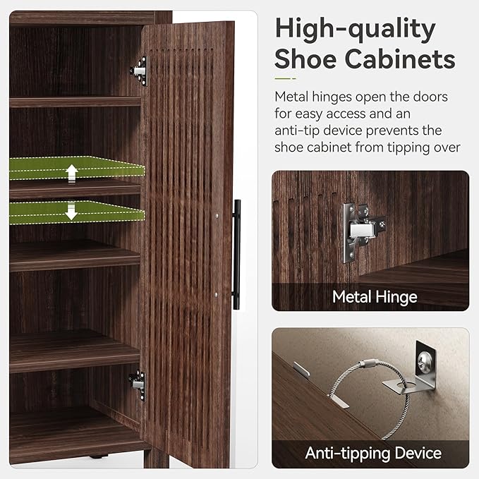 LITTLE TREE Narrow Storage Shoe Rack, 6-Tier Wooden Shoe Cabinet with Drawer, Freestanding Slim Shoe Cabinet Shoe Organizer for Entryway, Hallway, Closet, Bedroom, Living Room, Walnut