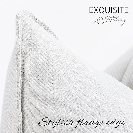 ZWJD Cream Pillow Covers 22x22 Set of 2 Chenille Throw Pillow Covers with Elegant Design Soft and Luxurious Decorative Throw Pillows for Couch, Bed, and Home Decor