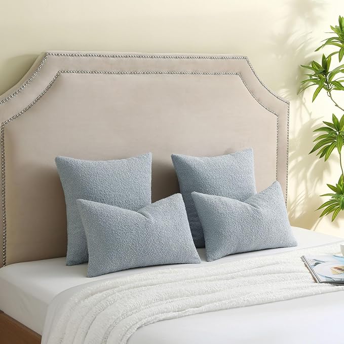 FUTEI Pack of 2 Dusty Blue Decorative Throw Pillow Covers 18x18 Inch Soft Cozy Solid Boucle Textured Cushion Case,Modern Home Decor for Couch Bed Living Room