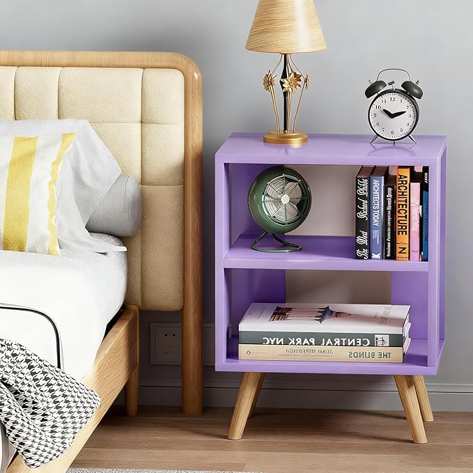 Night Stand, Purple Kids Nightstand, Modern End Table with Open Storage, 2-Tier Nursery Bedside Table for Small Space, Living Room, Bedroom