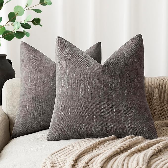 Foindtower Pack of 2 Soft Textured Throw Decorative Pillow Covers Square Accent Solid Cushion Cover Cozy Farmhouse Pillow Case with Zipper for Couch Sofa Bedroom Living Room 22x22 Inch, Charcoal