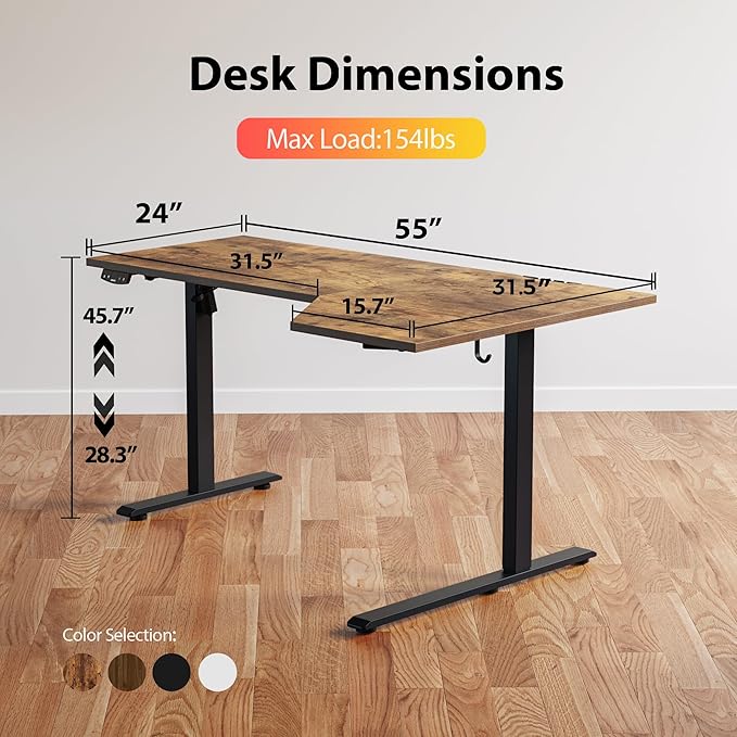 Agilestic Electric Standing Desk, L-Shaped 55 Inches Height Adjustable Desk, Sit and Stand up for Work Office Home, Ergonomic Rising Computer Table for Home Office with Splice Board, Rustic Brown