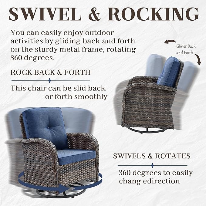 HUMMUH 5-Piece Patio Furniture Set with Fire Pit,Wicker Outdoor Swivel Rocker Chairs Patio Sofa for Backyard,Poolside,Deck