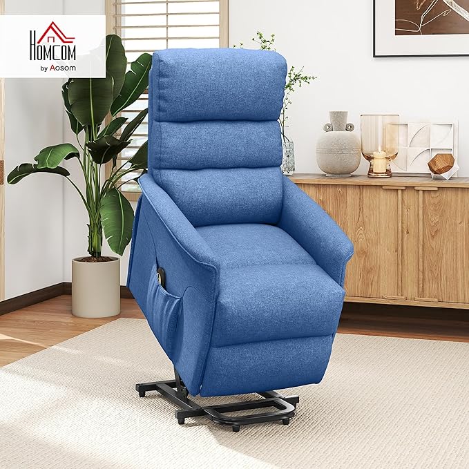 HOMCOM Power Lift Recliner Chair for Elderly, Easy Assembly, Fabric Lift Chair for Adults, Recliner Sofa with Remote Control, Side Pockets for Living Room, Blue
