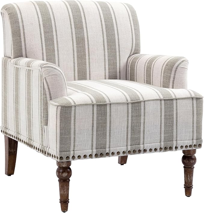UIXE Stripe Accent Chairs Set of 2, Living Room Arm Chair Modern Nailhead Trim Club Armchair, Comfy Upholstered Sofa Lounge Seat Reading Seat Bedroom Side Seating for Home Office, Brown