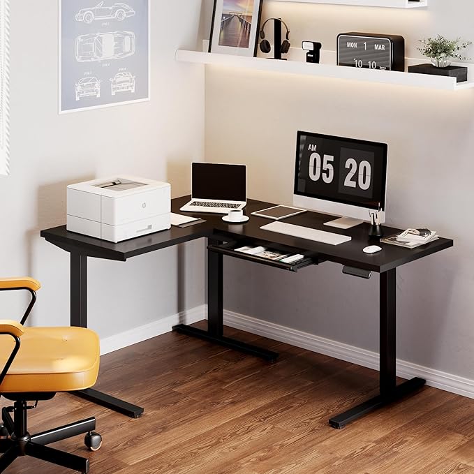 SANODESK L Shaped Electric Standing Desk with Drawer, 63 Inch Ergonomic Adjustable Height Desk with Storage, Corner Desk Sit Stand up Computer Table for Work Office Home, Black