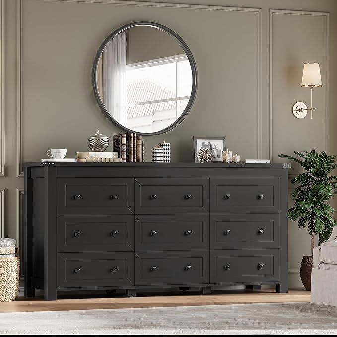 9-Drawer Dresser, Modern Wooden Storage Chest of Drawers, Dresser TV Stand, Wood Drawer Organizer with Metal Handles for Bedroom, Living Room, Hallway