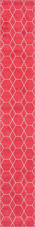 Unique Loom Trellis Frieze Collection Area Rug - Geometric (2' x 13' 1" Runner, Pink/ Ivory)