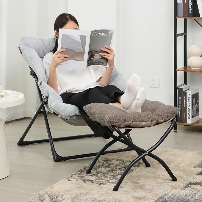 15"(H) Folding Ottoman, Foldable Footrest Stool, Portable Small Foot Stool for Couch, Collapsible Foot Rest Ottoman for Sofa, Padded Ottomans for Home, Living Room, Bedroom, Light Brown