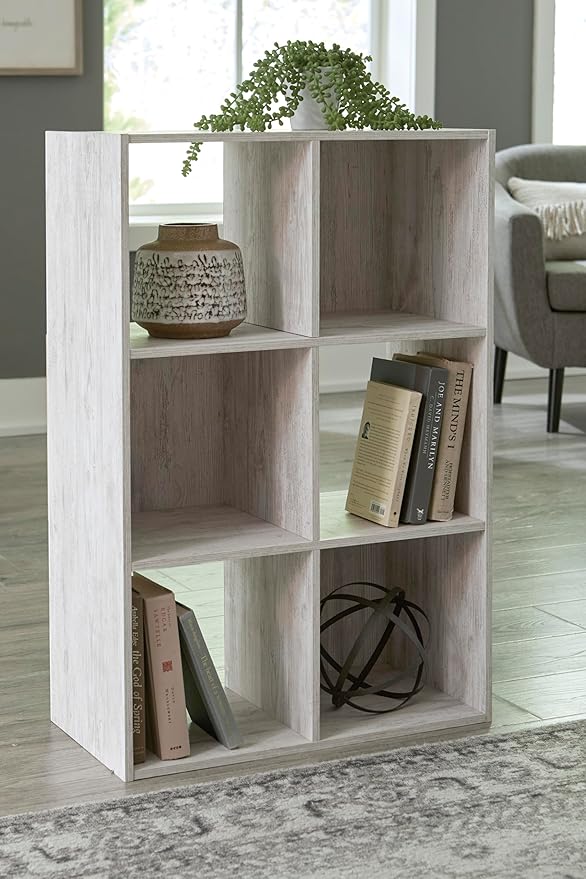 Signature Design by Ashley Paxberry Coastal 6 Cube Storage Organizer or Bookcase, Whitewash
