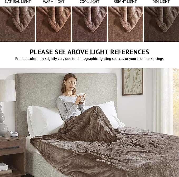 Beautyrest Heated Electric Blanket for Cold Weather, Fast Heating Heated Blanket, Auto Shut Off, Virtually Zero EMF, Multi Heat Setting, UL Certified, Mink Queen (90 inx84 in)