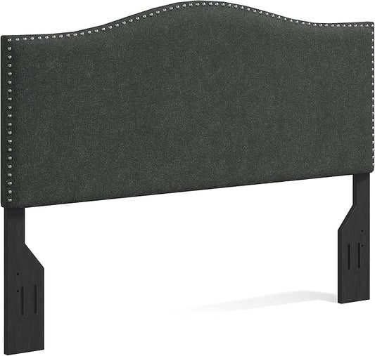 Glenwillow Home Kameli Nailhead-Trim Camelback Upholstered Headboard, Gray, Full/Queen