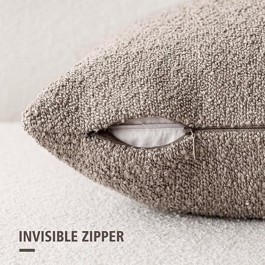 Foindtower Pack of 2 Textured Boucle Throw Pillow Covers Accent Solid Pillow Cases Cozy Soft Decorative Couch Cushion Case for Chair Sofa Bedroom Living Room Home Decor 18x18 Inch Light Taupe