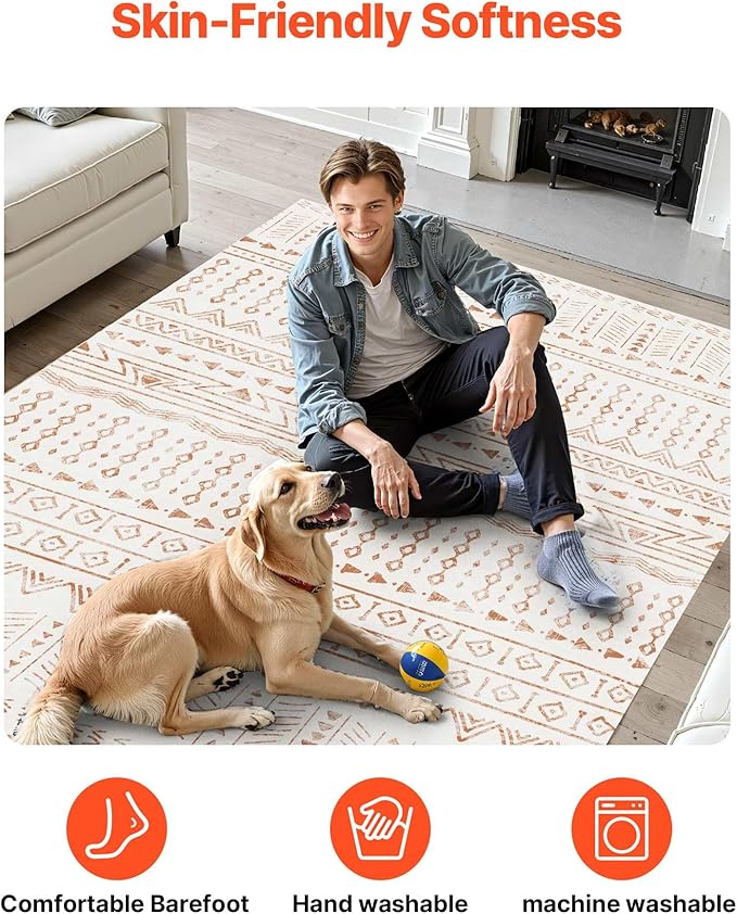 VEVOR 5 x 7 ft Area Rug Large Washable Rug Non-Slip and Tear-Resistant Soft Carpet Pet & Child Friendly Modern Area Rugs Indoor Mat for Bedroom Office Living Room Kids Room Entryway Beige