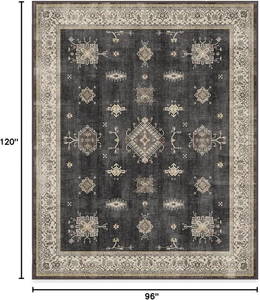RUGGABLE Washable Vintage Area Rug – Verena Dark Wood 8x10, Stain-Resistant, Non-Slip – Large Machine Washable Rugs for Living Room, Bedroom, Hallway, Entryway & Office–with Standard Pad