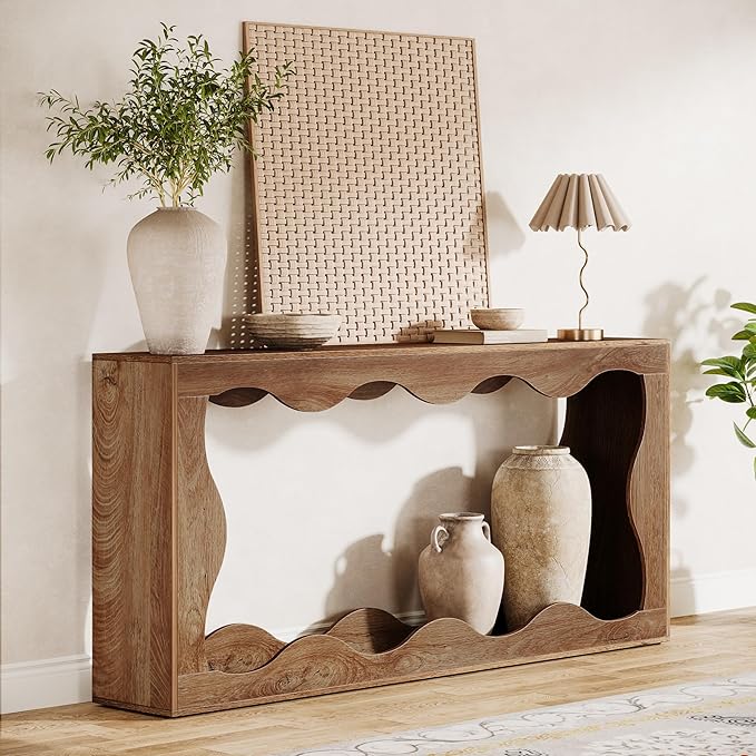Tribesigns 63 Inches Farmhouse Console Table with Storage, Couch Table Behind Sofa, Long Entryway Sofa Station, Narrow Console Stand, Hallway Stand for Entryway Living Room, Wood Grain