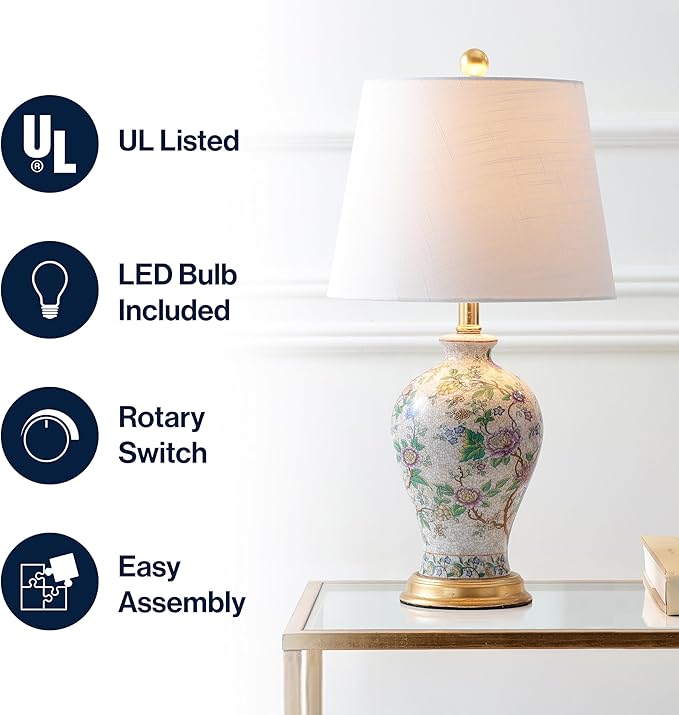 JONATHAN Y JYL3009A Grace 24" Floral LED Table Lamp Classic Cottage Bedside Desk Nightstand Lamp for Bedroom Living Room Office College Bookcase LED Bulb Included, Multicolor