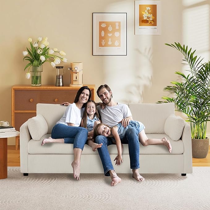 79" Small Couches with Storage Ottoman 3 Seat L Shaped Couch Sectional Sofa with Chaise Lounge for Apartment,Dorm,Bonus Room,Compact Spaces. (Beige, 3+OTT)