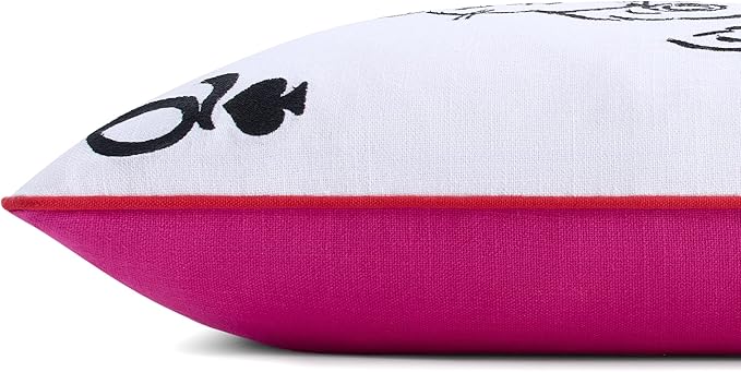 Kate Spade New York Queen of Spades Reversible Decorative Pillow, 14" x 20" Throw Pillow for Bed or Sofa, Cotton Cover, Black, White, Pink and Red, 14 x 20