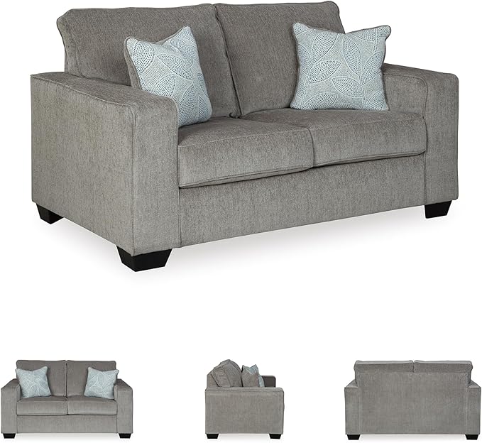 Signature Design by Ashley Altari Modern Loveseat with 2 Accent Pillows, Light Gray