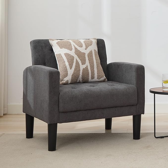 TYBOATLE Mid-Century Fabric Tufted Accent Living Room Armchairs, Comfy Modern Upholstered Bedroom Office Armchair, Reading Chair