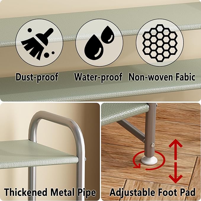 Shoe Rack 3 Tier Long Storage Organizer Wide Metal Shoe Shelf for Closet Entryway Grey